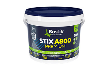Image of a bucket of soft flooring adhesive, A800 STIX from Bostik